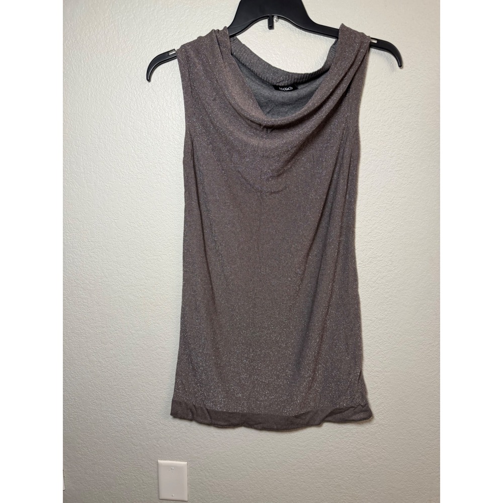 Max&Co Metallic Taupe Grey Cowl Neck Sleeveless Knit Top Cashgora Blend Small